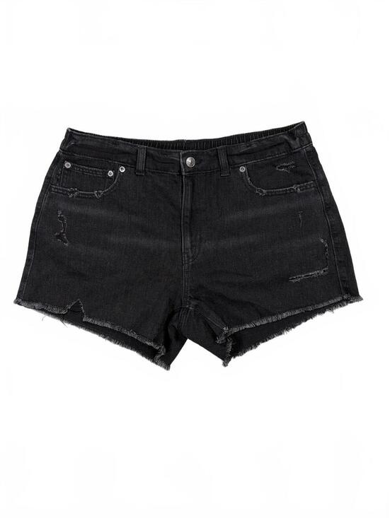 aerie Pants - Aerie Black Daydream High-Waisted Distressed Denim Shorts Size L Elastic NWT